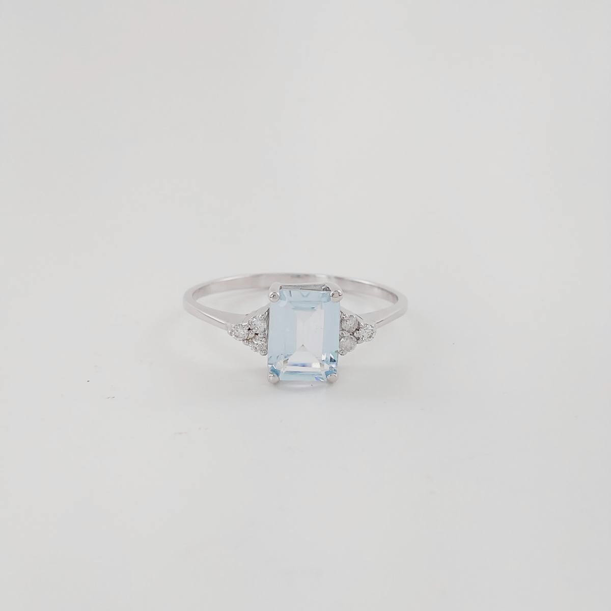 ANILLO BRILLANTES 0,11 CT Y AGUAMARINA