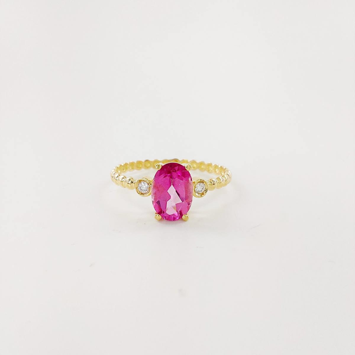 ANILLO BRILLANTE 0,03 CT Y TOPACIO ROSA