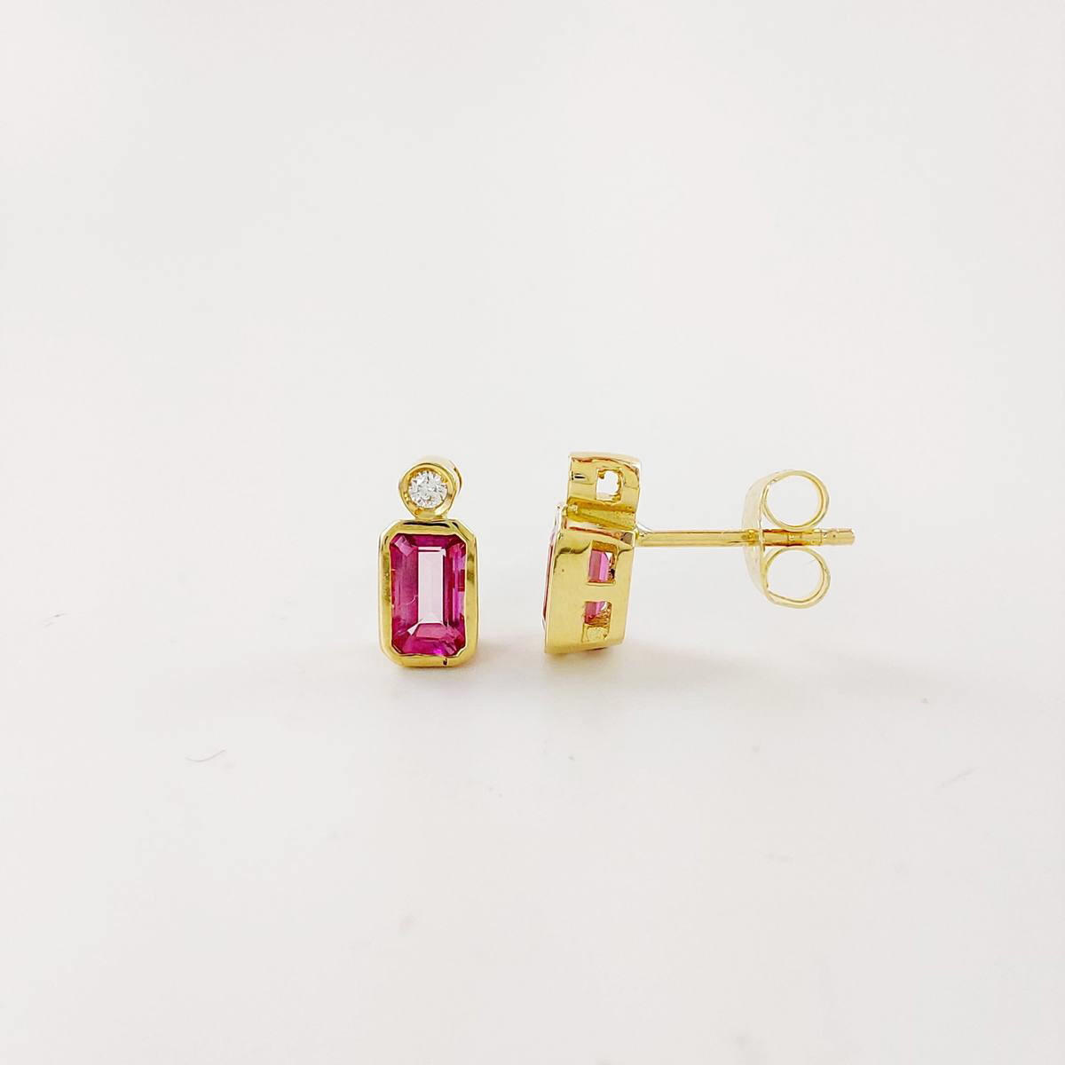 PENDIENTES BRILLANTE 0,03 CT Y TOPACIO ROSA