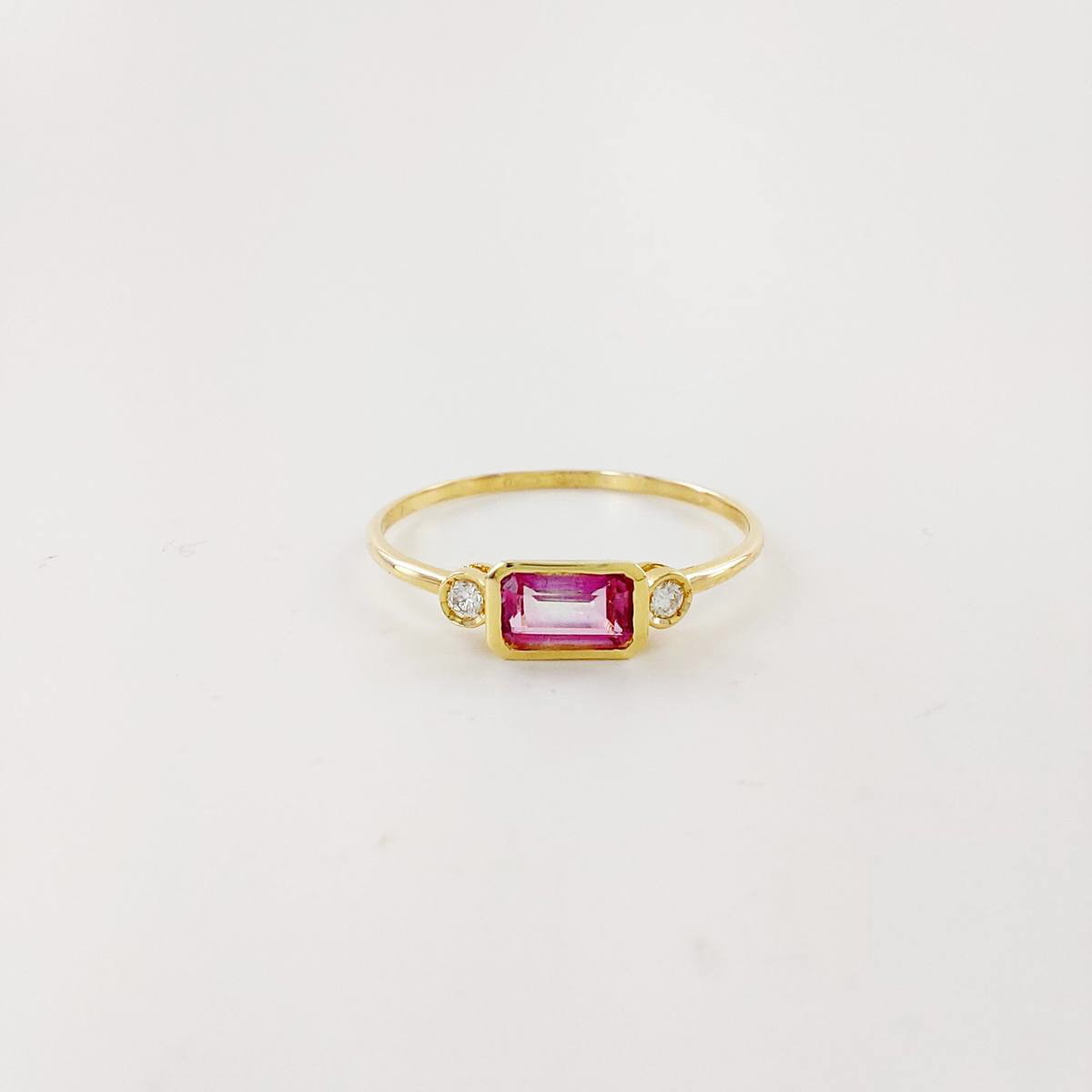 ANILLO BRILLANTE 0,03 CT Y TOPACIO ROSA